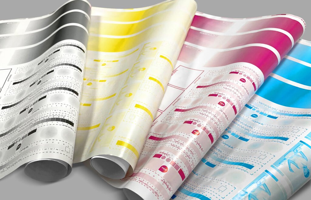 printed out sheets in different colours
